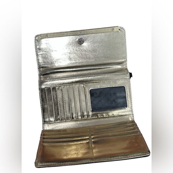 Black/Gold Trim Steve Madden Wallet Black Pebble Surface gold inside - Picture 2 of 3